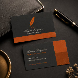 Elegant Rustic Orange Charcoal Notary Public Business Card