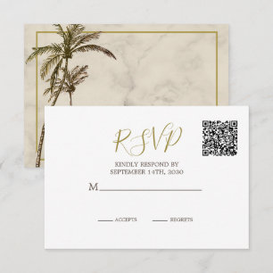 Elegant  Rustic Palm Tree QR Code Wedding RSVP Card