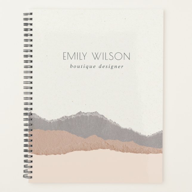 Elegant Rustic Pastel Blush Kraft Mountain Wave Planner (Front)