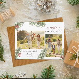 Elegant Rustic Pine Christmas 2 Custom Photo Invit