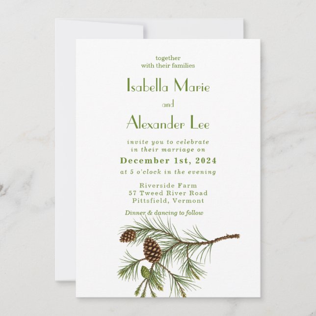 Elegant Rustic Pine Tree Wedding Invitation (Front)
