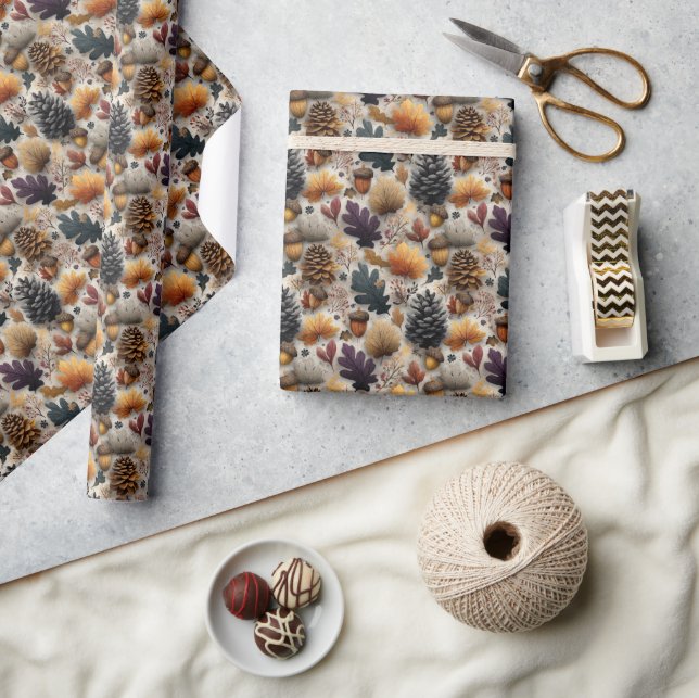 Elegant Rustic Pinecones Acorns – Purple & Teal Wrapping Paper (Crafts)