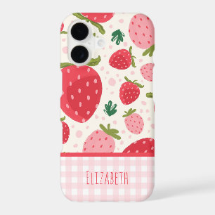 Elegant Rustic Pink Gingham Strawberry Custom