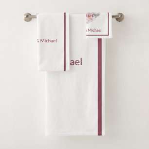 Elegant Rustic Pink Modern Chic Heart Script Bath Towel Set
