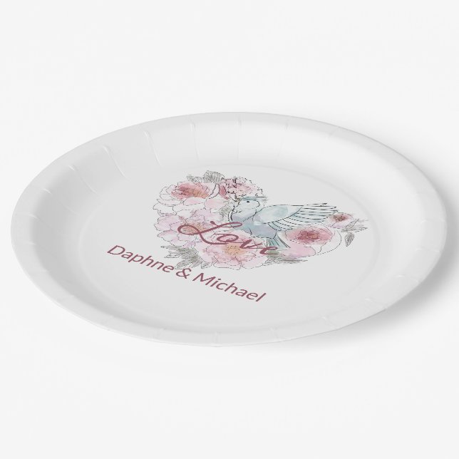 Elegant Rustic Pink Modern Chic Heart Script Paper Plate (Angled)
