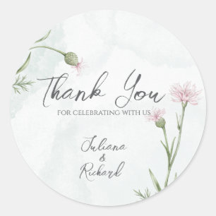 Elegant Rustic Pink Poppy Floral Thank you Sticker