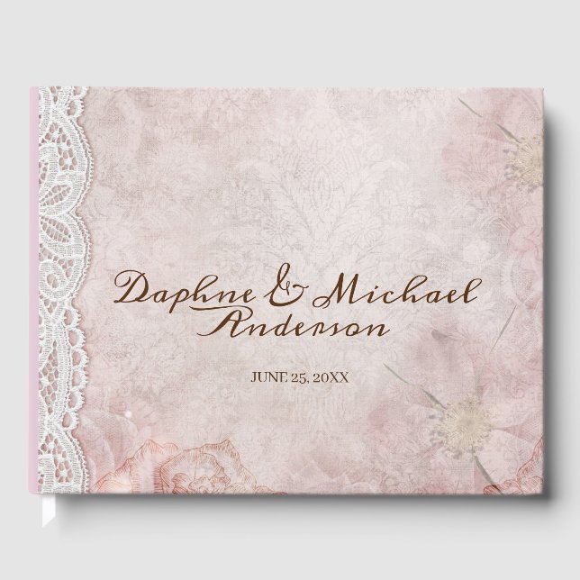 Elegant Rustic Pink Wedding Modern Simple Chic Guest Book (Front)