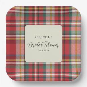 Elegant Rustic Plaid Script Bridal Shower Paper Plate