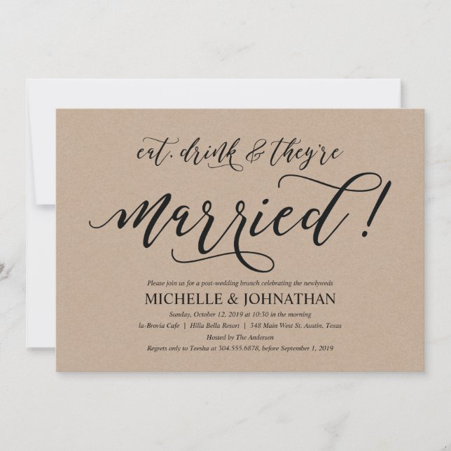 Elegant Rustic Post Wedding Brunch Invitation Card (Front)