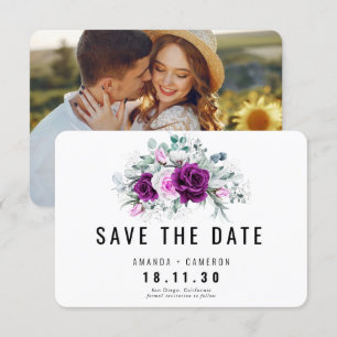 Elegant Rustic Purple Blush Floral Save The Date  Invitation