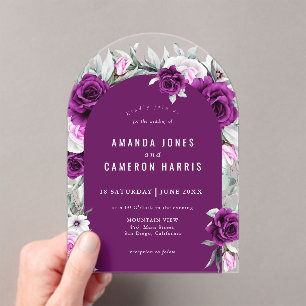 Elegant Rustic Purple Blush Geometric Wedding  Acrylic Invitations