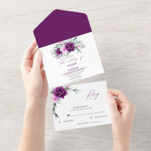Elegant Rustic Purple Blush Geometric Wedding All In One Invitation