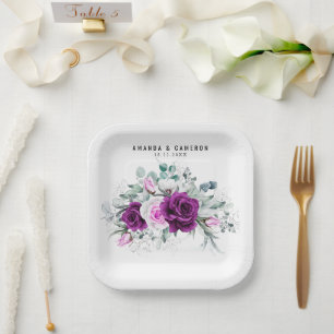 Elegant Rustic Purple Blush Geometric Wedding Paper Plate