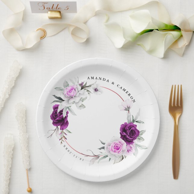 Elegant Rustic Purple Blush Geometric Wedding Paper Plate (Wedding)