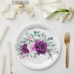 Elegant Rustic Purple Blush Geometric Wedding Paper Plate