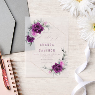Elegant Rustic Purple Blush Geometric Wedding Vellum Invitations