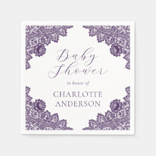 Elegant Rustic Purple Floral Lace Baby Shower Napkin