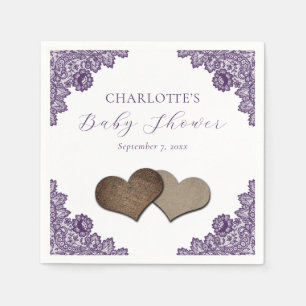 Elegant Rustic Purple Floral Lace Baby Shower Napkin