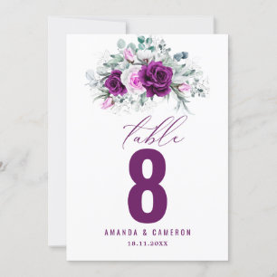 Elegant Rustic Purple Floral Wedding Table Number