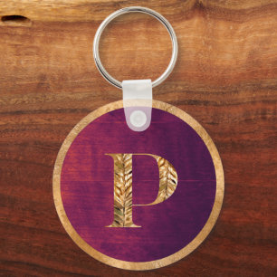 Elegant Rustic Purple & Gold Personalized Monogram Keychain