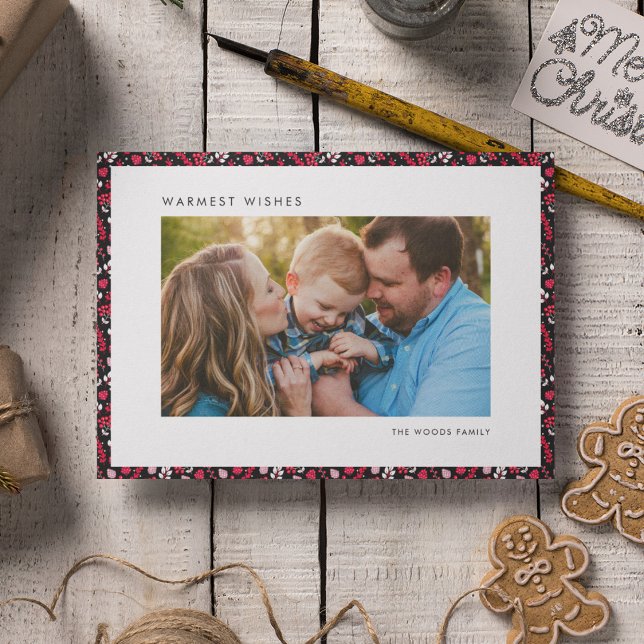 Elegant Rustic Red and Black Christmas Photo Holiday Card (Creator Uploaded)