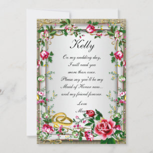 Elegant Rustic Red Roses Maid Of Honour Card