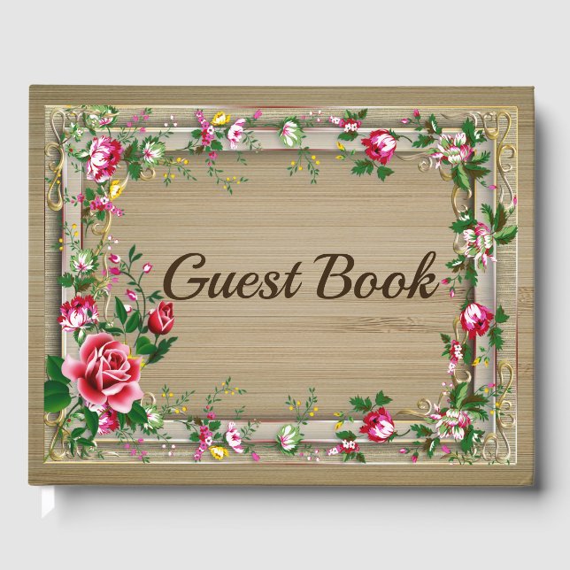 Elegant Rustic Red Roses Wedding Guestbook (Front)
