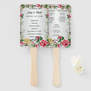 Elegant Rustic Red Roses Wedding Program Fans