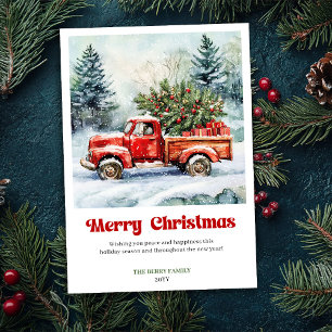 Elegant Rustic Red Truck Holiday Scene Greeting  Card