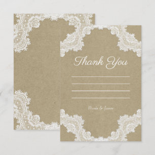 Elegant Rustic Romance White Lace Kraft Thank You Invitation