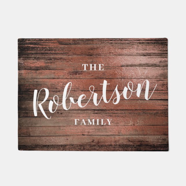 Elegant rustic rose gold wood print custom doormat (Front)
