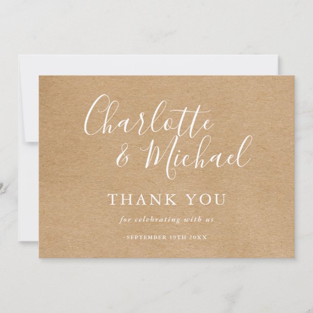 Elegant Rustic Signature Script Wedding Thank You Card (Front)