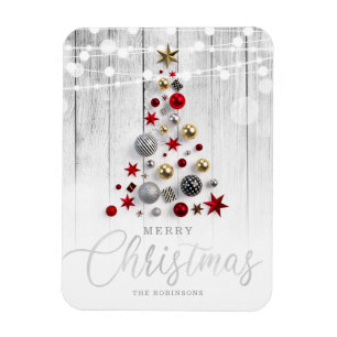 Elegant Rustic Silver Gold Christmas Tree Holiday Magnet