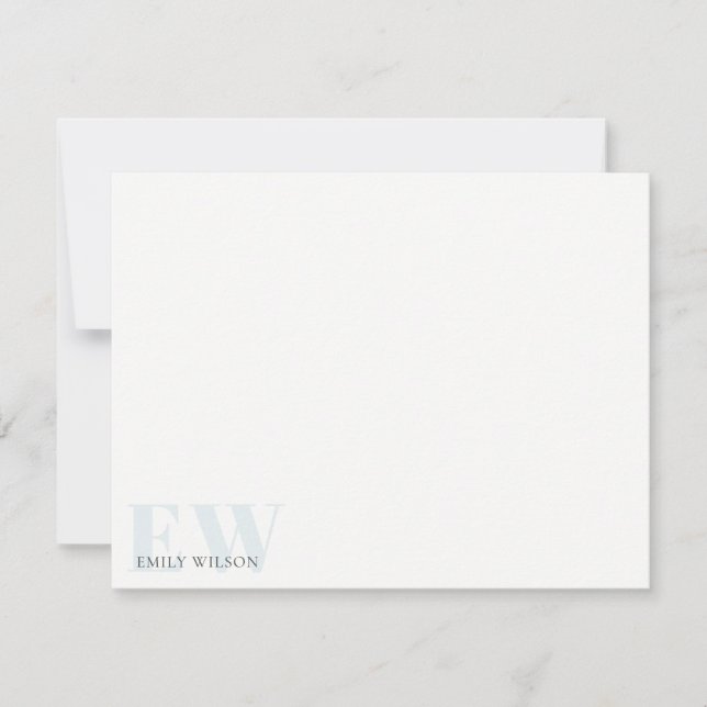 Elegant Rustic Simple Minimal Blue Name Monogram Card (Front)