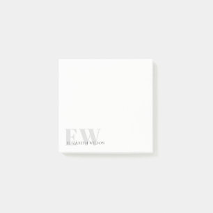 Elegant Rustic Simple Minimal Grey Name Monogram Post-it Notes