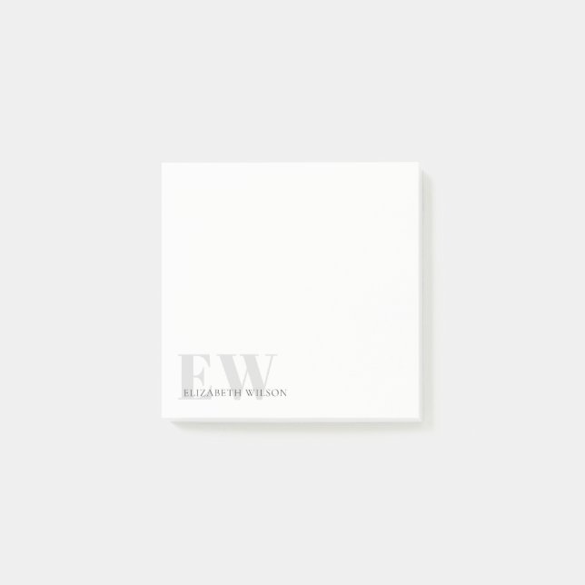 Elegant Rustic Simple Minimal Grey Name Monogram Post-it Notes (Front)