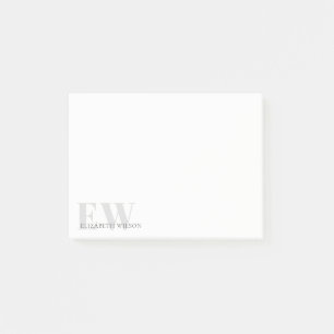 Elegant Rustic Simple Minimal Grey Name Monogram Post-it Notes