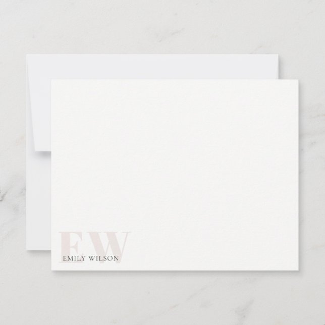 Elegant Rustic Simple Minimal Pink Name Monogram Card (Front)
