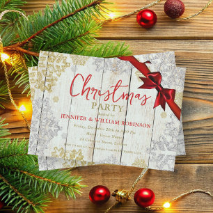 Elegant Rustic Snowflakes Xmas Holiday Ribbon Invitation