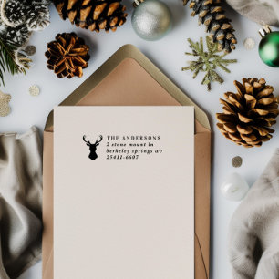 Elegant Rustic Stag Merry Christmas Family Name Self-inking Stamp