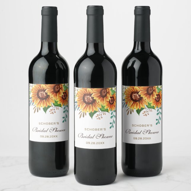 Elegant Rustic Sunflower Bridal Shower Favour Wine Label (Bottles)
