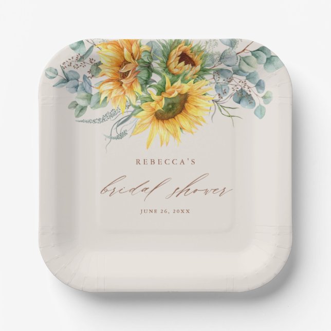 Elegant Rustic Sunflower Bridal Shower Paper Plate (Front)
