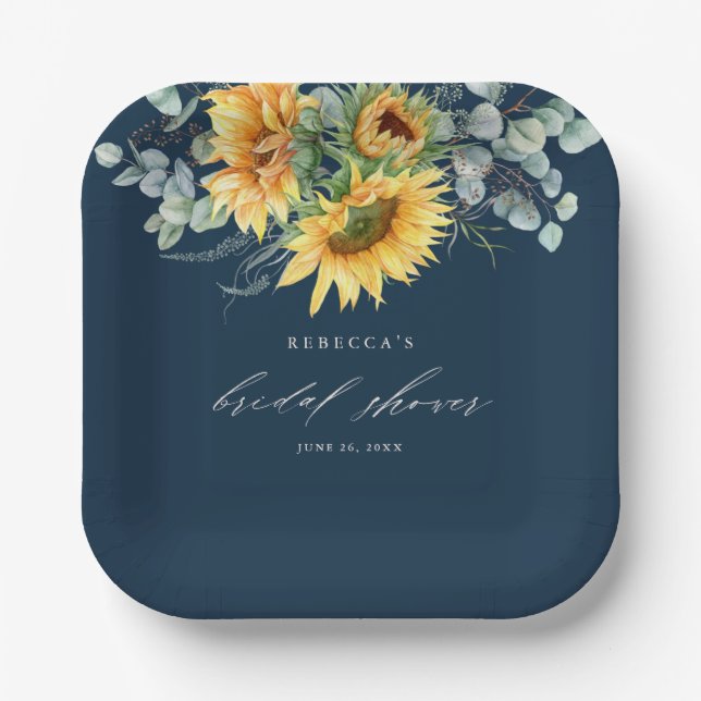 Elegant Rustic Sunflower Bridal Shower Paper Plate (Front)