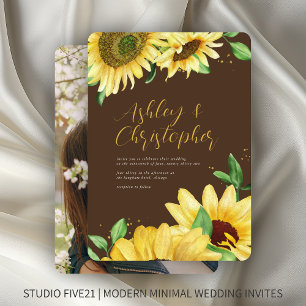 Elegant Rustic Sunflower Brown Photo Wedding Invitation