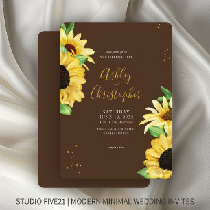 Elegant Rustic Sunflower Brown Wedding Invitation