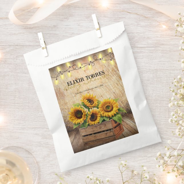 Elegant Rustic Sunflower Crate Modern Baby Shower Favour Bag (Clipped)