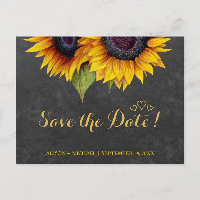 Elegant rustic sunflower fall save date wedding announcement postcard (Front)