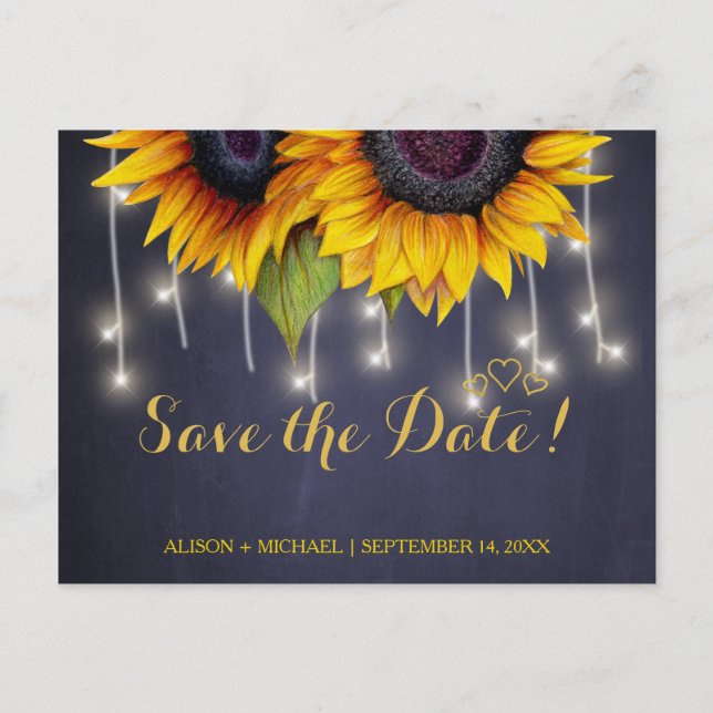 Elegant rustic sunflower fall save date wedding announcement postcard (Front)