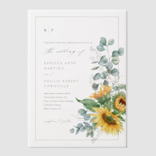 Elegant Rustic Sunflower Fall Wedding Vellum Invitations