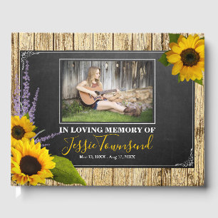 Elegant Rustic Sunflower In Loving Memory Funeral Guest Book